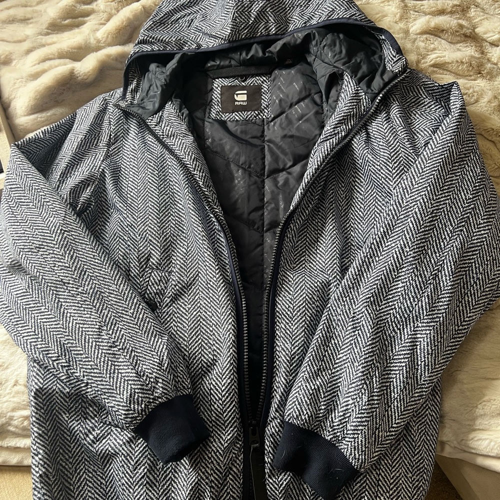 G-Star Men's Black and Gray Herringbone Jacket